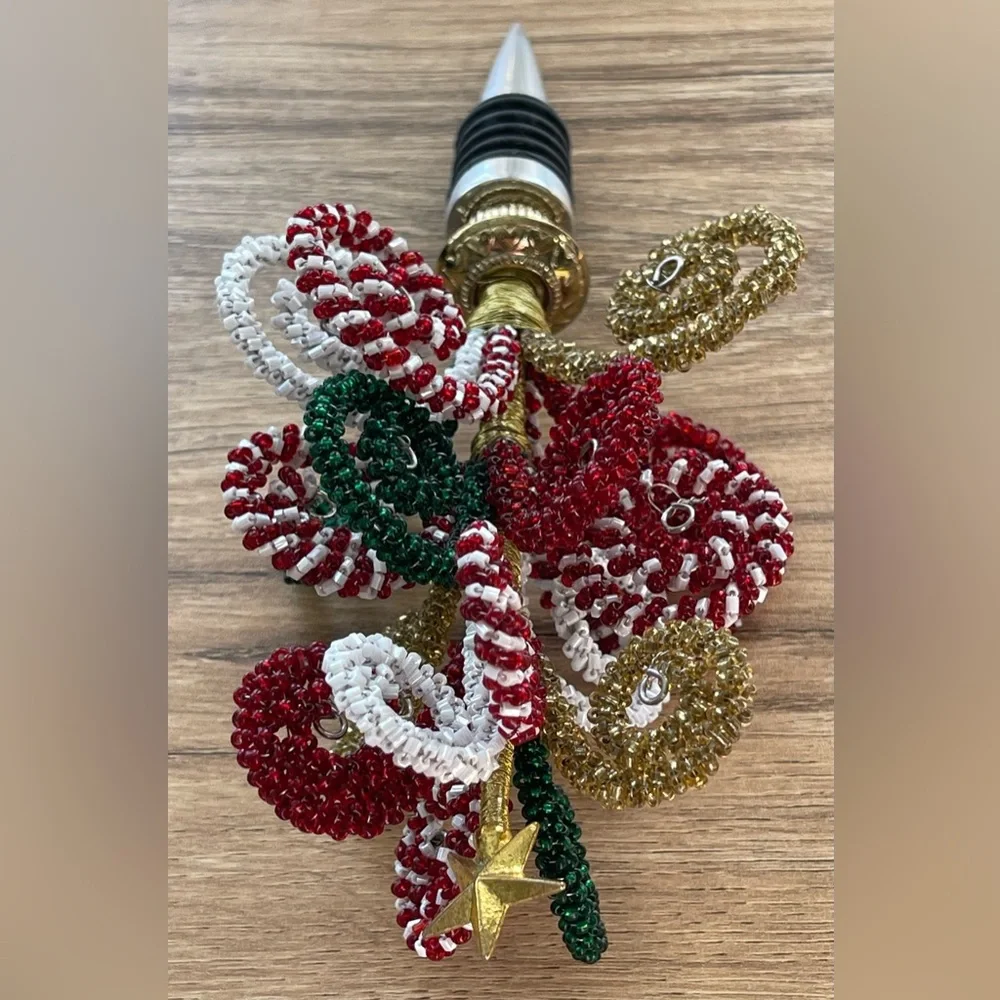 NWOB Pier 1 Imports Beaded Christmas Tree Wine Bottle Stopper Whimsical Seuss